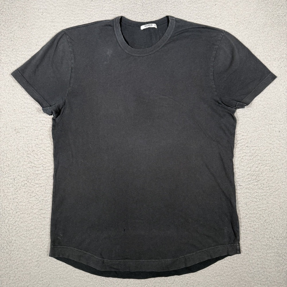 Buck Mason Shirt Mens Medium Black 100% Cotton Curved Hem Tee Fade Preppy USA